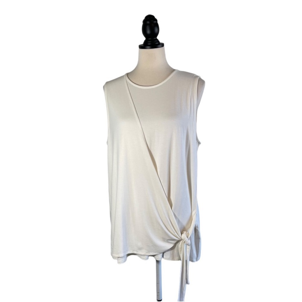 J. Jill Wearever Collection Tank Ivory Draped Faux Wrap Tie Front, Size L